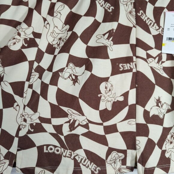 Looney Tunes Brown Checkered Skirt All Over Print Women Size XS NEW - Picture 2 of 5